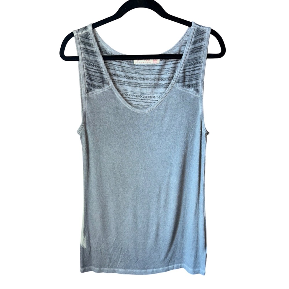 Faded Glory Womens Black Soot V-Neck Tank Top Geometric Yoke 2X 18W-20W